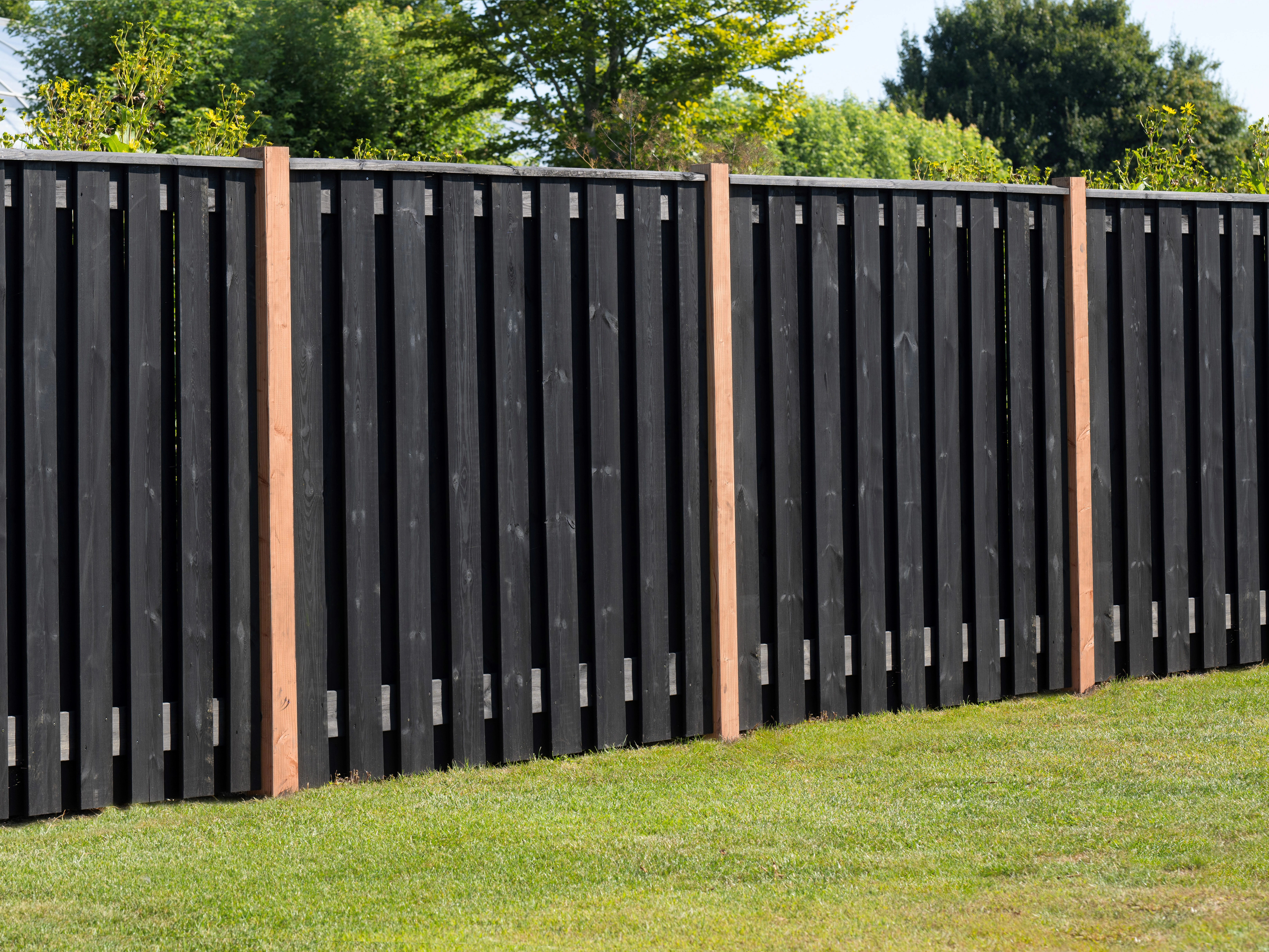 Naaldhout Schutting Geschaafd 19-Planks 180 x 180 cm Zwart Gedompeld - Afbeelding 1